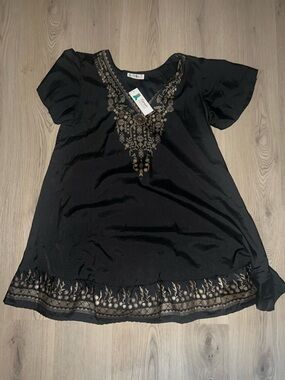 Lapogee Black & Gold Printed Dress XL NWT Short Sleeve